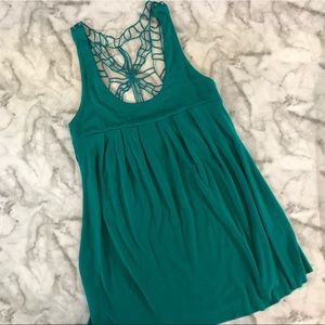 Akiko Green Crochet Back Tank Top, Size Small